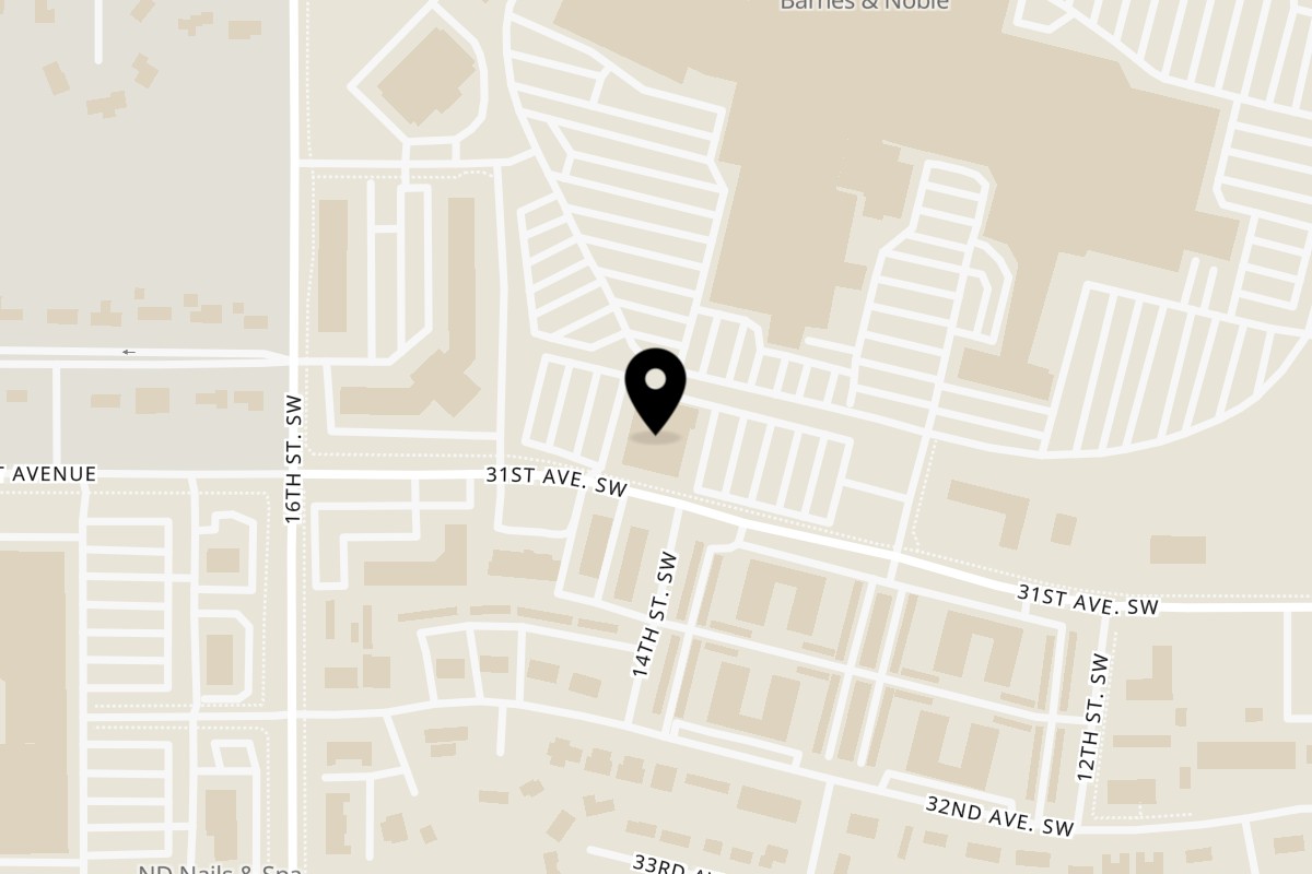 Map showing the location of Badlands Restaurant and Bar on 1400 31st Ave SW in Minot